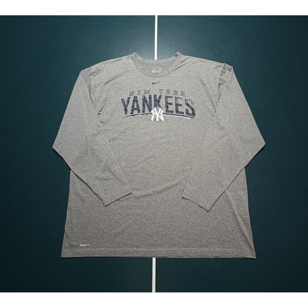 VTG Y2K Nike New York Yankees Center Swoosh Long Sleeve T Shirt‎ Men's XL Gray